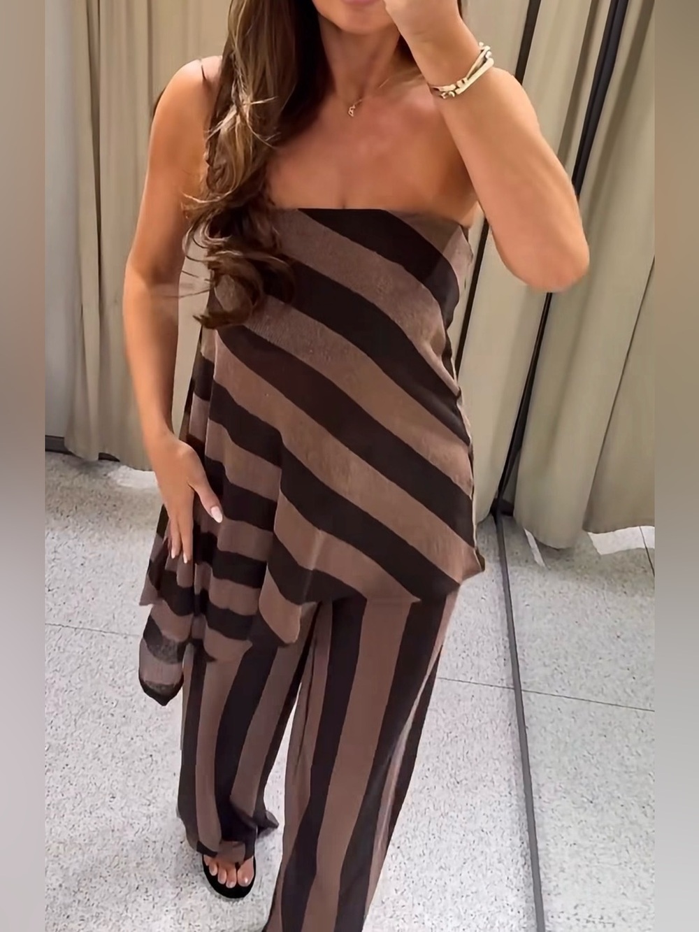 ZARA STRAPLESS TOP AND PANTS STRIPED SET